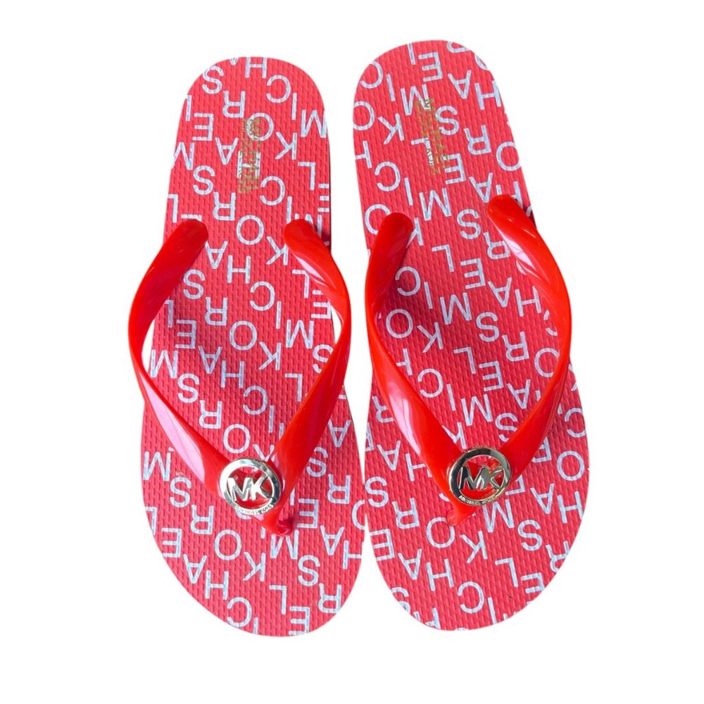 Michael Kors Mandarin Orange MK Logo Flip Flop Sandals Size 8 - Picture 7 of 13